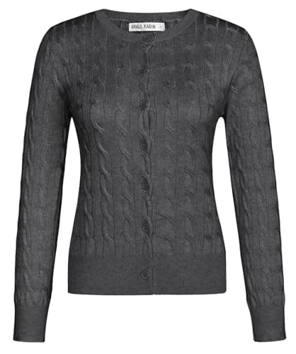 GRACE KARIN Womens Cable Knit Cardigan Sweaters, Lightweight Cardigans for Women, Grey Spring Clothes Summer Clothing M - Thumbnail 4