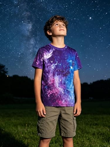 Funnycokid Boys Shirts Size 10-12 Purple Galaxy Girls Space T-Shirts Clothes Tops Tees Graphic Short Sleeve Birthday Cool 9-12 Years Youth - Thumbnail 3
