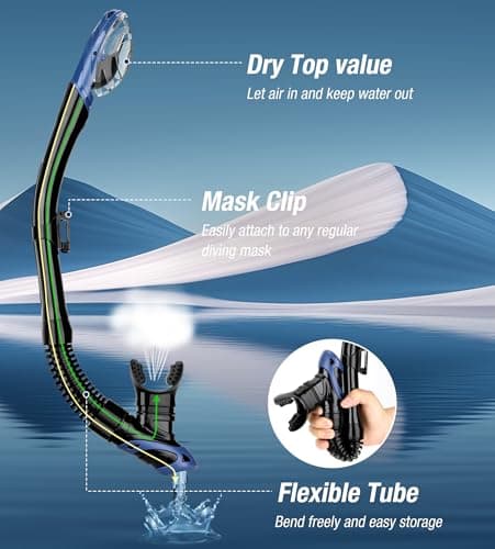 Aegend Diving Dry Snorkel for Adult & Youth - Snorkeling Gear with Top Dry Valve, Perfect for Snorkeling, Freediving, Swimming and Scuba Diving - Thumbnail 3
