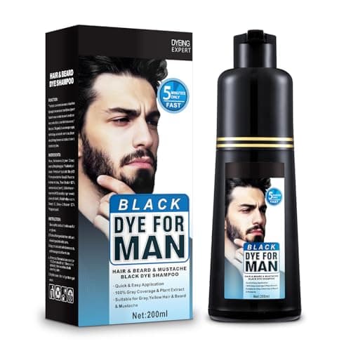 Men's Beard Dye Black for Gray Coverage,3-in-1 Natural Black Beard & Hair Dye Shampoo-Instant Gray Coverage for Beard,Mustache&Hair,Long-Lasting,Works in 5-10Min,Easy Root Touch Up,At-Home Use (200ml) - Image 1