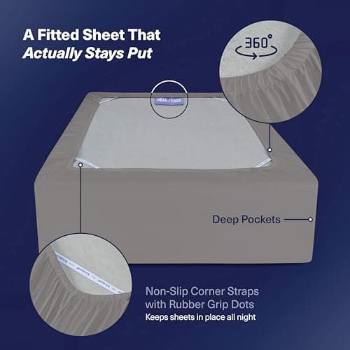 Kickoff Viscose Bamboo Sheets King Size 4-pc 100% Organic Bamboo Viscose Bed Cooling Sheets King Size Set Cool Bedding for hot Sleepers Sheet Set - Gift Ready Packaging (Dark Grey,K) - Thumbnail 5