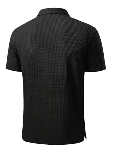 JEMLDL Men's Jacquard Polo Wrinkle Free Stretch Business Golf Polo Shirts Collared Short Sleeve Moisture Wicking Shirts Black L - Thumbnail 4