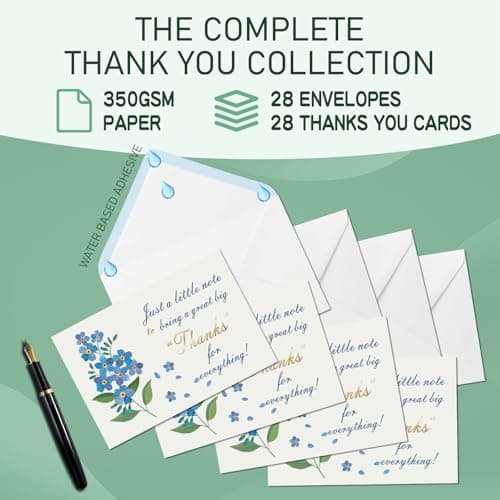 28 Pack 350GSM Thank You Cards with Envelopes,Gold Foil Premium Greeting Cards, Pefect for Weddings, Baby Showers, Teacher Appreciation, Graduation, Small Business Gifts, Holiday & Christmas Thank You Notes - Thumbnail 3
