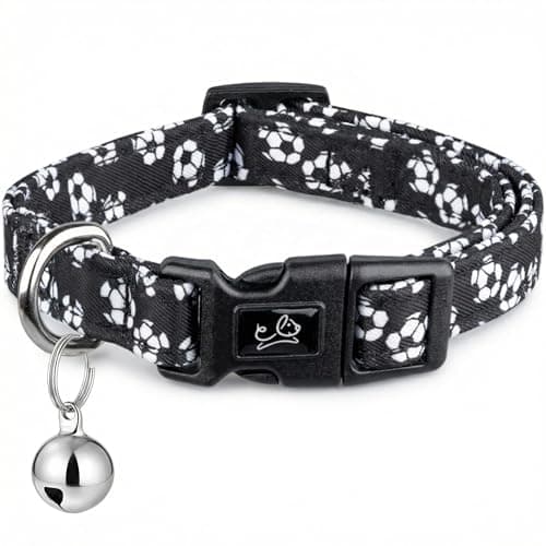 World Cup Dog Collar, Soccer Print Dog Collars for Puppy Small Medium Large Dogs with Bell for Female/Male Girl/Boy Dogs (Black, M for Medium Dog Collar)