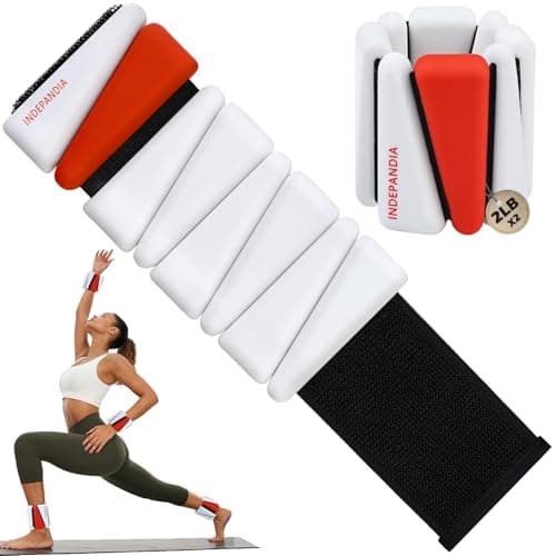 INDEPANDIA Wrist Ankle Weights for Women & Men, 4lbs Adjustable Weighted Bangles to Boost Calorie Burn & Strength, Arm & Leg Weights for Pilates, Yoga, Walking, Barre, Gym & Home Workout White & Red