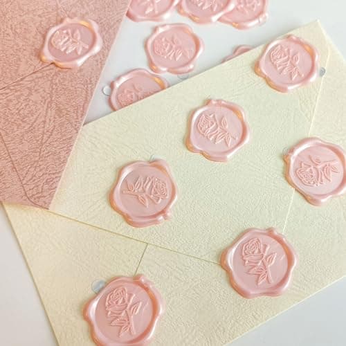 25 Pcs Pink Rose Wax Seal Stickers, Pink Wax Seal for Wedding Invitation, Easy to Use and Good Adhesion Rose Envelope Stickers, Wedding Invitation Accessories - Thumbnail 3