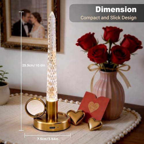 JandCase Flameless Candles, Rechargeable Pillar Candles Battery Operated 2 Pack, LED Acrylic Crystal Electric Candles, Dimmable Small Cordless Table Lamp for Valentines Wedding Centerpiece Decorations - Thumbnail 5