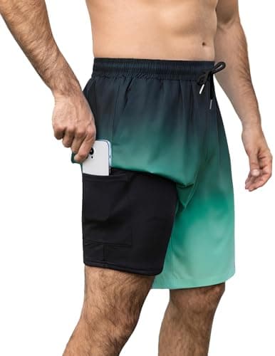 Aprolive Mens Board Shorts Above Knee Swimwear Bathing Suits 2026 Trend Shorts Summer Beachwear Bathing Suit for Men(Black Green Gradient,X-Large) - Image 1