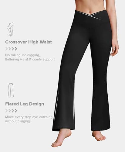 BRXL Tall Yoga Pants Flare V Cross Over High Waist Wide Leg Leggings Tummy Control Bell Bottom Gym Workout Pants - Thumbnail 4