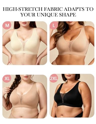 REALWILL Seamless Jelly Bra for Women Supportive No Underwire Lingerie Sexy V Mesh Wide Strap Bras Comfortable Tshirt Bra Black XL - Thumbnail 6