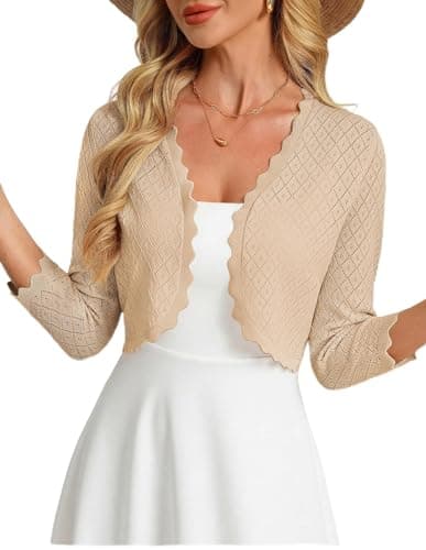 GRACE KARIN Women's 3/4 Sleeve Cropped Cardigan Knit Sweaters Trendy Lightweight Short Sleeve Cardigan for Dress(Apricot,2XL) - Image 1