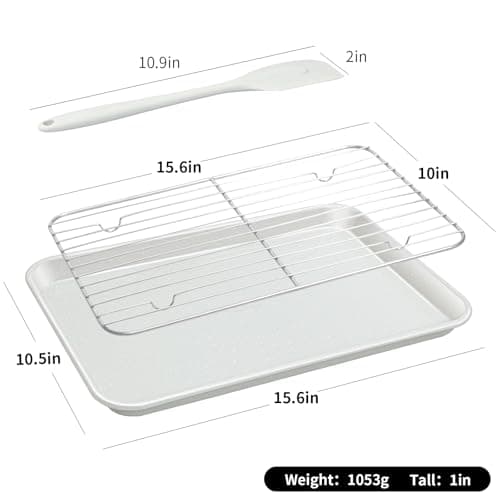Ymiton 7PCS Nonstick Baking Sheet Set - 10x15in Jelly Roll Pan with Wire Rack, Silicone Spatula & 4 Cookie Cutters, Thickened Carbon Steel, Oven Safe 450°C, Salted Gray - Thumbnail 2