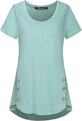 Nursing Clothes for Breastfeeding, Quinee Crew Neck Pregnancy T Shirt Women Comfort Loose Fitting Flared Aline Hem Cute Blouse Button Details Tops Maternity Tunic Mint Green XXL - Thumbnail 2