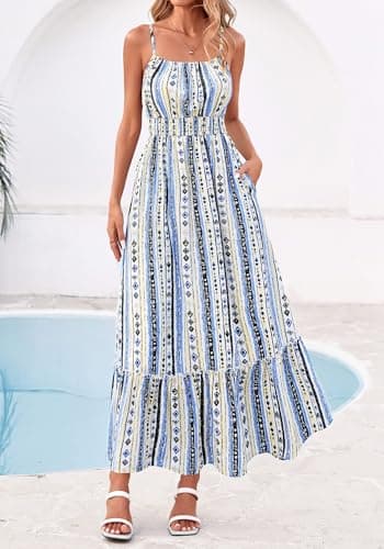 BTFBM Summer Dresses for Women 2026 Sundresses Sleeveless Spaghetti Strap Boho Beach Vacation Outfits Spring Maxi Dress(Print Blue Apricot, XX-Large) - Thumbnail 4
