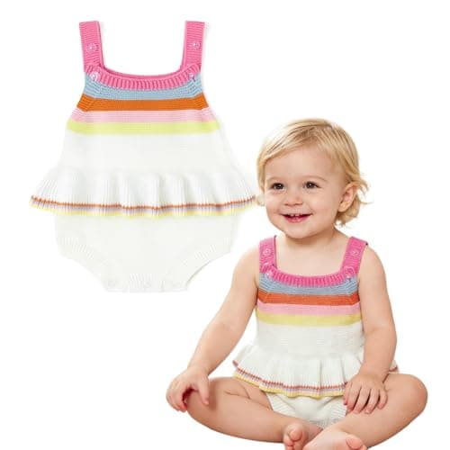 Simplee kids Baby Girl Knit Romper Sleeveless Ruffle Newborn Infant Overall Jumpsuit Colorful 18-24 Months - Image 1