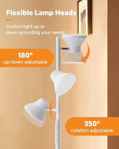 SIBRILLE LED Floor Lamp, 36W Modern Floor Lamp with Remote & Touch Control, 4 Color Temperatures, Standing Lamp with 3 Rotatable Lights, Floor Lamps for Living Room, Bedroom, Office - Thumbnail 6