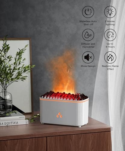 Essential Oil Diffuser, Flame Air Aromatherapy Diffuser, 7 Color Changing Light, Aromatherapy Humidifier with Auto Shut-Off for Home, Bedroom, Yoga, Spa(White) - Thumbnail 3