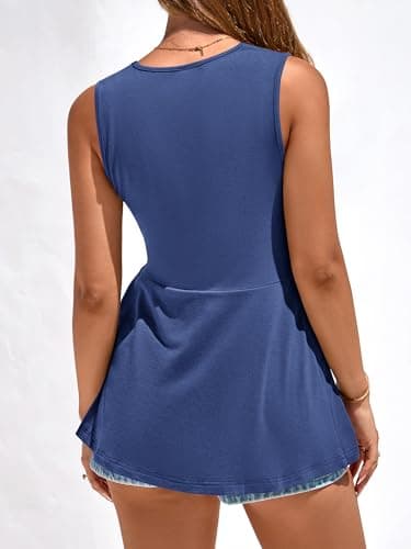 BTFBM Babydoll Tops for Women 2026 Trendy Spring Summer Outfits Twist Front V Neck Peplum Flowy Tank Tops Dressy Casual(Blue, Small) - Thumbnail 4