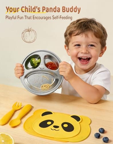 Titanium Kids Plates, Beyond Food-Grade Toddler Plates Naturally Hygienic Baby Plates Balanced Nutrition Smart Divided Portion Control Plate Non - Toxic Panda Shape Dishwasher Safe - Thumbnail 6