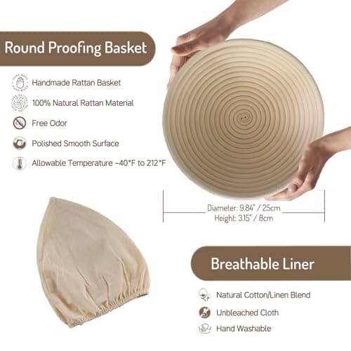 Bread Proofing Basket Set of 2: 9.8 Inch Sourdough Proofing Baskets with 17"x29" Proofing Cloth for Bread Baking, 2 Proofing Bowls and Bread Couthe Cloth for Baguettes, Loaves - Thumbnail 3