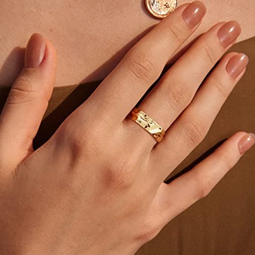 Valloey Rover Gold Rings for Women 14K Gold Filled Band Rings Statement Ring Chunky Jewelry Gift for Women Comfort Fit Size 6 - Thumbnail 3