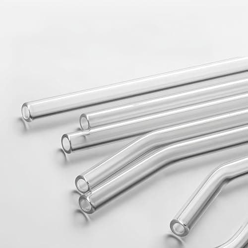 10 reusable high borosilicate glass straws and brushes, size 7 inches x 8 millimeters, including 4 straight pipes, 4 elbows, and 2 cleaning brushes, for juice, coffee, and cocktails - Thumbnail 3