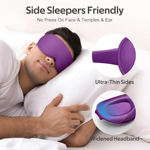Vynix® Sleep Mask for Women Men - 100% Blackout Eye Masks for Sleep - 3D Soft Sleeping Mask for Side Sleepers - Zero Pressure Lash Extensions Eye Cover Shade for Airplane Travel Essentials, Purple - Thumbnail 4