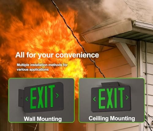 CM MZY Black Exit Sign, Green Double Face Emergency Sign,Emergency Exit Light with Battery Backup, UL Certified, US Standards, Emergency Light, AC 120V/277V, 1 Pack - Thumbnail 5