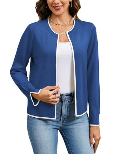 Totatuit Womens Zip Up Jackets Casual Lightweight Knit Zip Front Sweater Long Sleeve Cardigan Loose Fit Crewneck Clothing Fall Outfits Denim Blue Large - Image 1