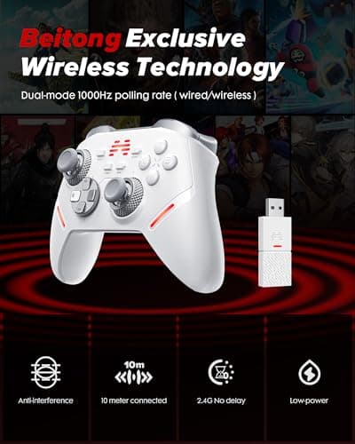 BEITONG KP40 Wireless Controller for PC, Switch/Switch 2, Android, TV, Steam Deck, Precision Adjustable TMR Joysticks, TMR Triggers, Optical Buttons Bluetooth & 2.4g Gamepad with 1000Hz Polling Rate - Thumbnail 4