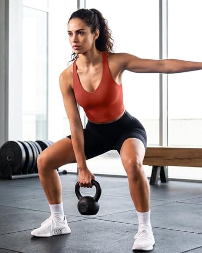 G4Free Workout Tank Tops for Women Razor Back Yoga Athletic Removable Padded Tanks Shelf Bra Exercise Gym Top (Rust Orange,XS) - Thumbnail 3
