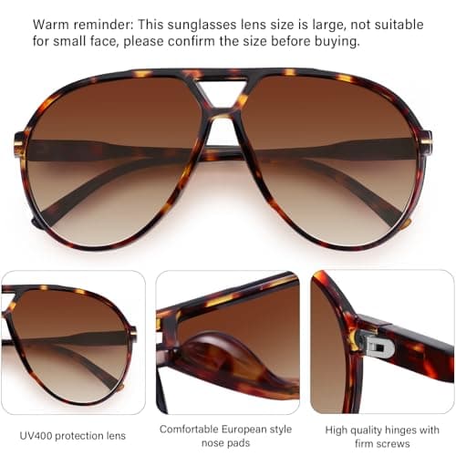YMRFW Oversized Retro Aviator Sunglasses for Women Men Classic 70s Trendy Vintage Style Large Frame Sun Glasses - Thumbnail 6