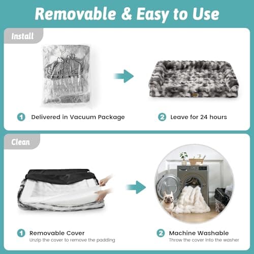 Faux Fur Orthopedic Dog Bed, Extra Large Dog Bed, Supportive Foam Pet Sofa with Waterproof Lining Cover, Washable U-Shaped Pet Couch with Anti-Slip Bottom Design, Tie-dye Grey XXL 48x32x8 inch - Thumbnail 6