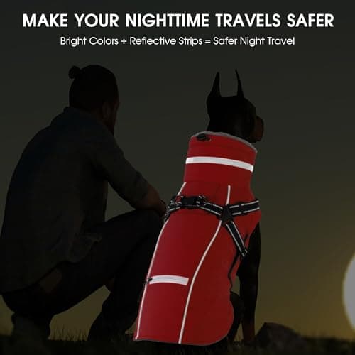 PETDSH Dog Coat Large, Built-in Harness Dog Jacket with Warm Fleece Lining, Waterproof Reflective Dogs Winter Coat, Pet Coats with Pocket and Trash Bags (Red, XX-Large) - Thumbnail 4