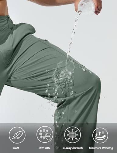 MOURCE Waterproof Hiking Pants Men 8 Pockets - Lightweight Quick Dry Travel Pants for Men Golf Trekking, Sage Green - Thumbnail 5