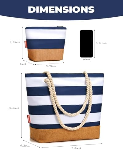 WOOMADA Large Straw Beach Tote - Tote Bag for Towels & Vacation Essentials - Thumbnail 3