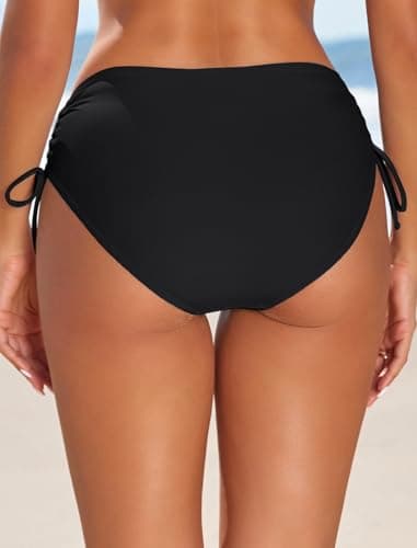 HUSKARY Bathing Suit Bottoms for Women Low Waisted Bikini Bottom Full Coverage Quick-Drying Side Tied Cheeky Swim Briefs Black Large - Thumbnail 4