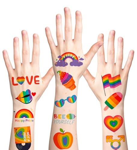 HSHFAMIIY Pride Accessories - Pride Tattoos, 120Pcs Pride Temporary Tattoos for Adults – Rainbow LGBTQ Fake Tattoos Waterproof, Love is Love Gay Pride Accessories for Parade, Pride Decorations - Thumbnail 5