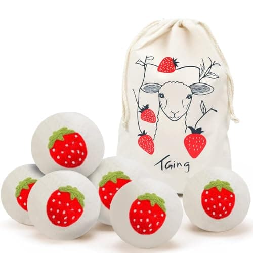 Tging Wool Dryer Balls，New Zealand Wool Laundry Balls for Dryer (Pack of 6, Strawberry Handmade Pattern)，Softens Clothes,Naturally Reduces Drying Time and Static Electricity - Image 1