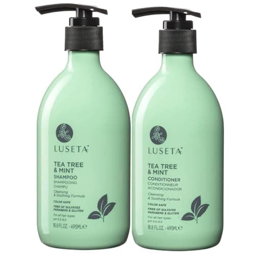 LUSETA Tea Tree Mint Shampoo and Conditioner for Hair Cleaning, Clarifying with Lavender, Tea Tree & Peppermint Oil, Soothe the Scalp, Fight Itchy, Hydrating for Women and Men, 16.8oz*2