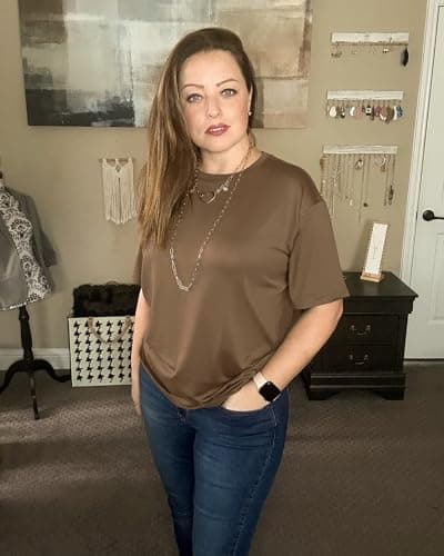 Stelle T Shirts for Women Crew Neck Short Sleeve Summer Tops Loose Fit Soft Basic Tee Shirt Mocha XX-Large - Thumbnail 3
