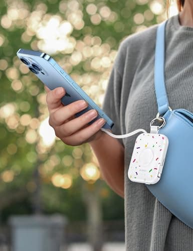 RORRY CharmGo Portable Charger, 5000mAh Portable Charger Power Bank with Built-in Cables, Travel Keychain Battery Pack for Apple Watch and iPhone Air/17/16/15/14/13/12, Confetti-White - Thumbnail 5