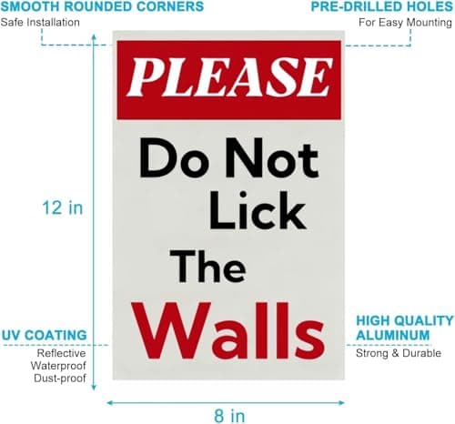 Carastora Funny Metal Sign "PLEASE DO NOT LICK THE WALLS" - Vintage Tin Decoration for Bathroom, Bar, Cafe, Garage or Home - Humorous Plaque 8x12 Inch - Thumbnail 6