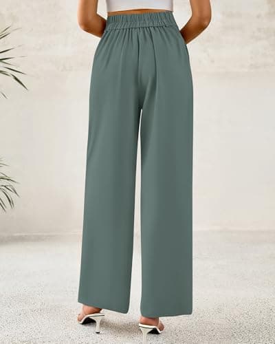 BTFBM Women Wide Leg Dress Pants 2026 High Waisted Button Pleated Business Casual Trousers Office Work Palazzo Pants(Grey Green, Medium) - Thumbnail 3