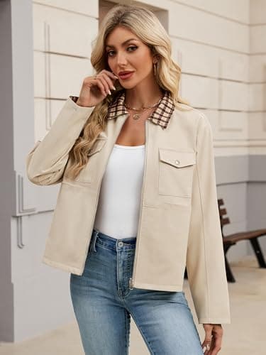 UEAL Spring Jackets For Women Trendy 2026 Summer Lightweight Zip Up Casual Jacket Coats X-Large Khaki - Thumbnail 3