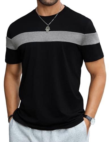 Hardaddy Men's Short Sleeve Tee Color Block Crew Neck Pullover Casual Basic Shirts Black XXL