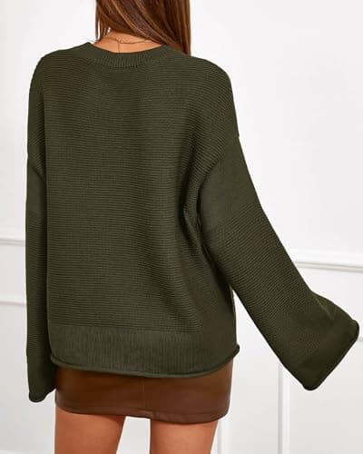 KIRUNDO Oversized Sweaters for Women Ribbed Knit Chunky Long Sleeve Tunic Sweater Pullover Tops Fall Winter Clothing(Army Green, X-Large) - Thumbnail 2
