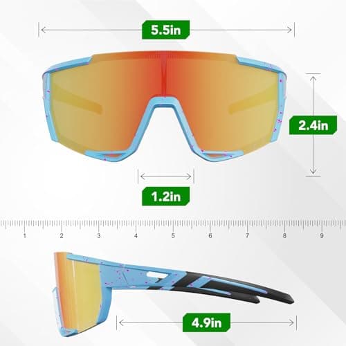 LANSWEE Polarized Sunglasses for Men, Sport Sunglasses Men,UV400 Protection for Running Fishing Driving Baseball Cycling，Blue Colorful/Red - Thumbnail 3