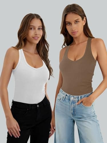 GKBK Womens Sleeveless Tank Top Form Fitting Spaghetti Strap V Neck Ribbed Knit Workout Lounge Basic Slim Fitted Crop Summer 2025 Cami Layering Casual Shirts Brown M - Thumbnail 3