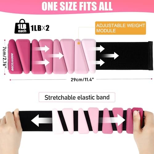 BECOJADDE Ankle Weights for Women Wrist Weights Set of 2 (1 lb Each) Adjustable Arm Leg Weight for Womens Men Suitable for Walking Swimming Running Pilates Yoga Gym, Gradient Pink - Thumbnail 6